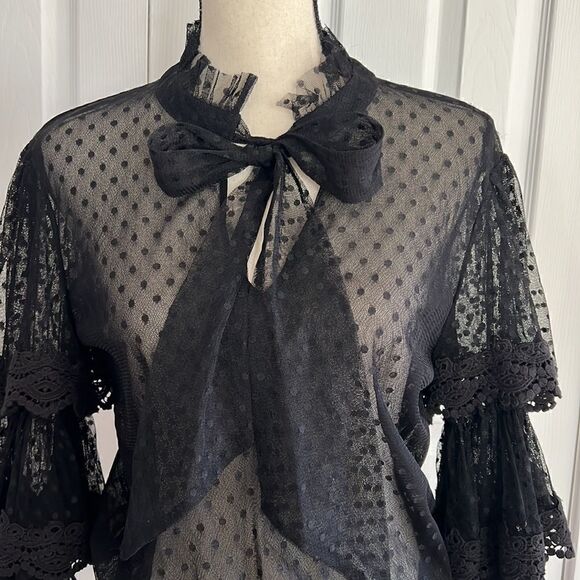 MISA Los Angeles Tiered Sleeve Bow Blouse - Black Size XS - Picture 3 of 11